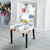 Siberian Husky And Colorful Circle Pattern Dining Chair Slipcover