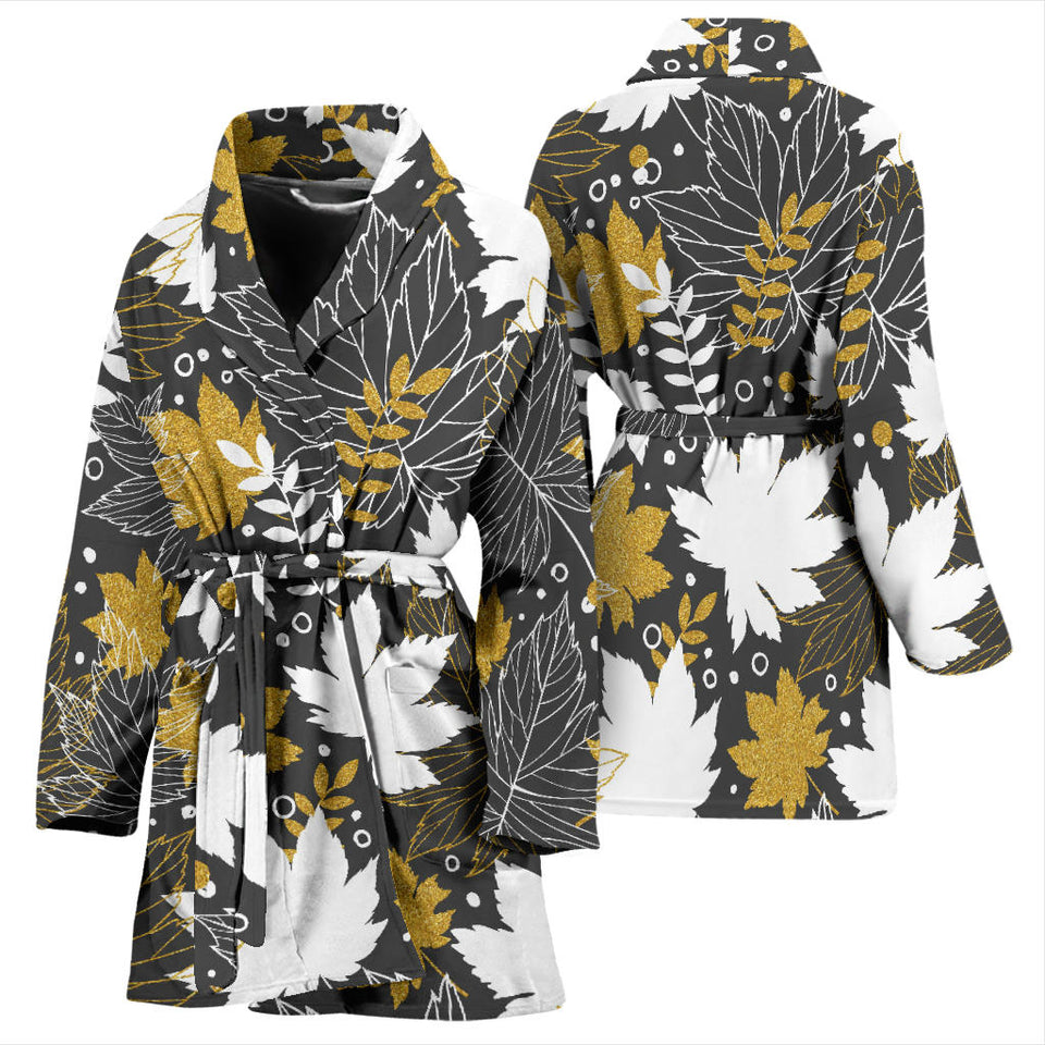 Beautiful Gold Autumn Maple Leaf Pattern Women'S Bathrobe