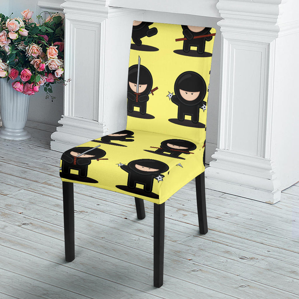 Cute Ninja Yellow Background Dining Chair Slipcover
