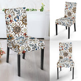 Cute Nautical Steering Wheel Anchor Pattern Dining Chair Slipcover