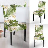 White Orchid Flower Tropical Leaves Pattern Dining Chair Slipcover