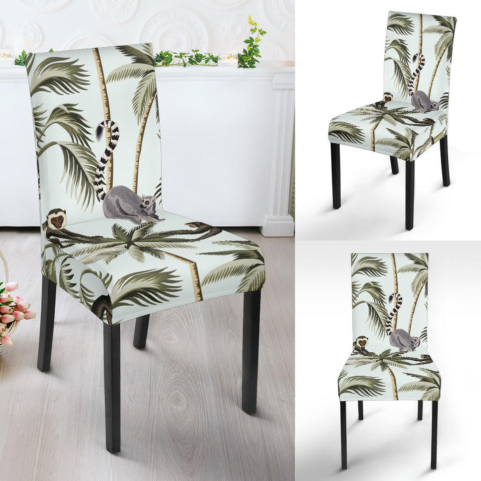 Monkey Sloth Lemur Palm Trees Pattern Dining Chair Slipcover