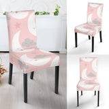 Cute Moon Cloud Star Pattern Pink Dot Background Dining Chair Slipcover
