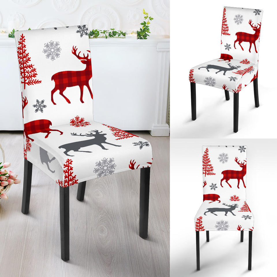Deer Tree Snowflakes Chrismas Pattern Dining Chair Slipcover