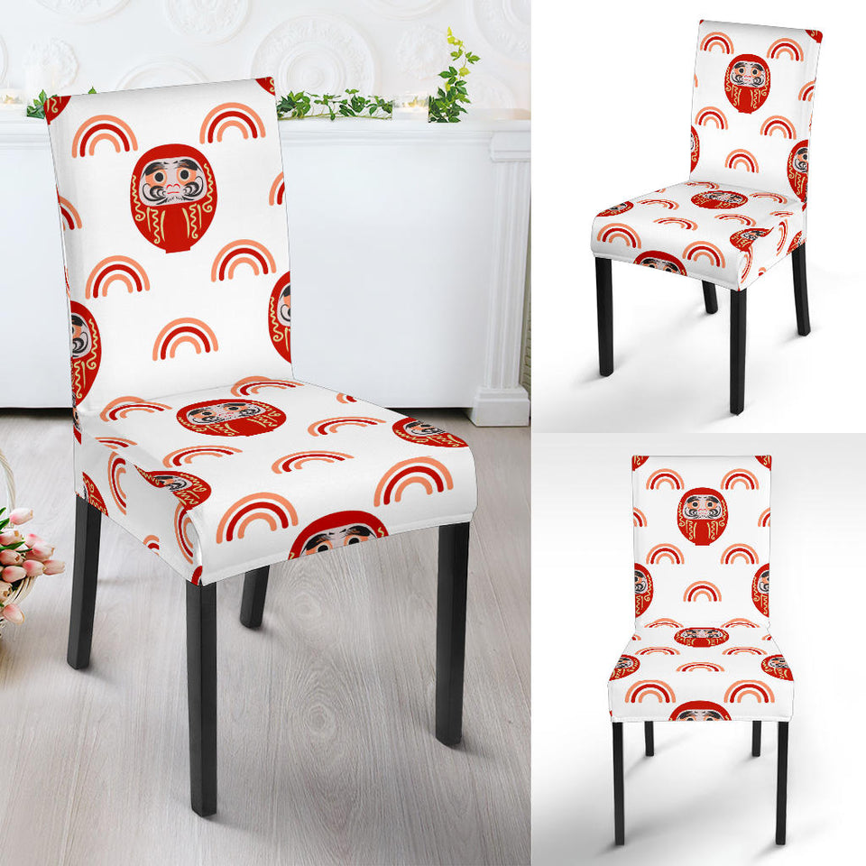 Daruma Japanese Wooden Doll Design Pattern Dining Chair Slipcover
