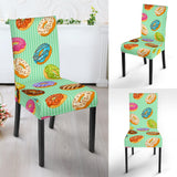 Colorful Donut Pattern Green Background Dining Chair Slipcover