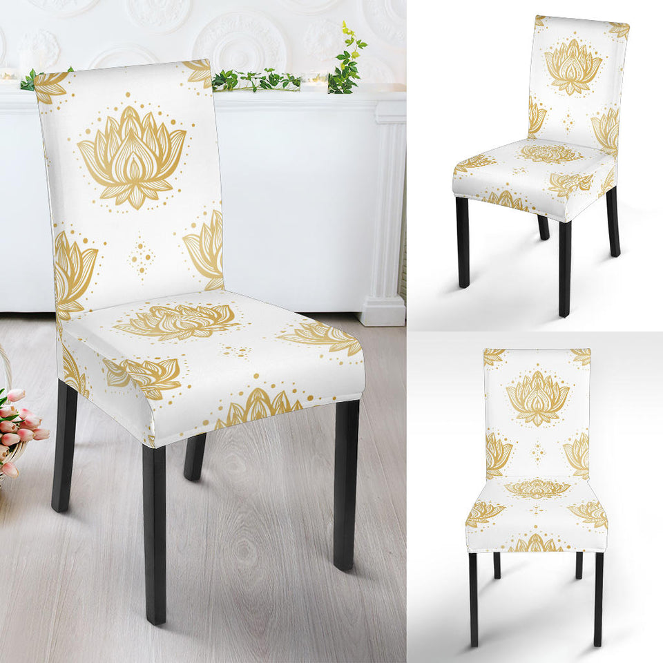 Gold Ornamental Lotue Waterlily Symbol Pattern Dining Chair Slipcover