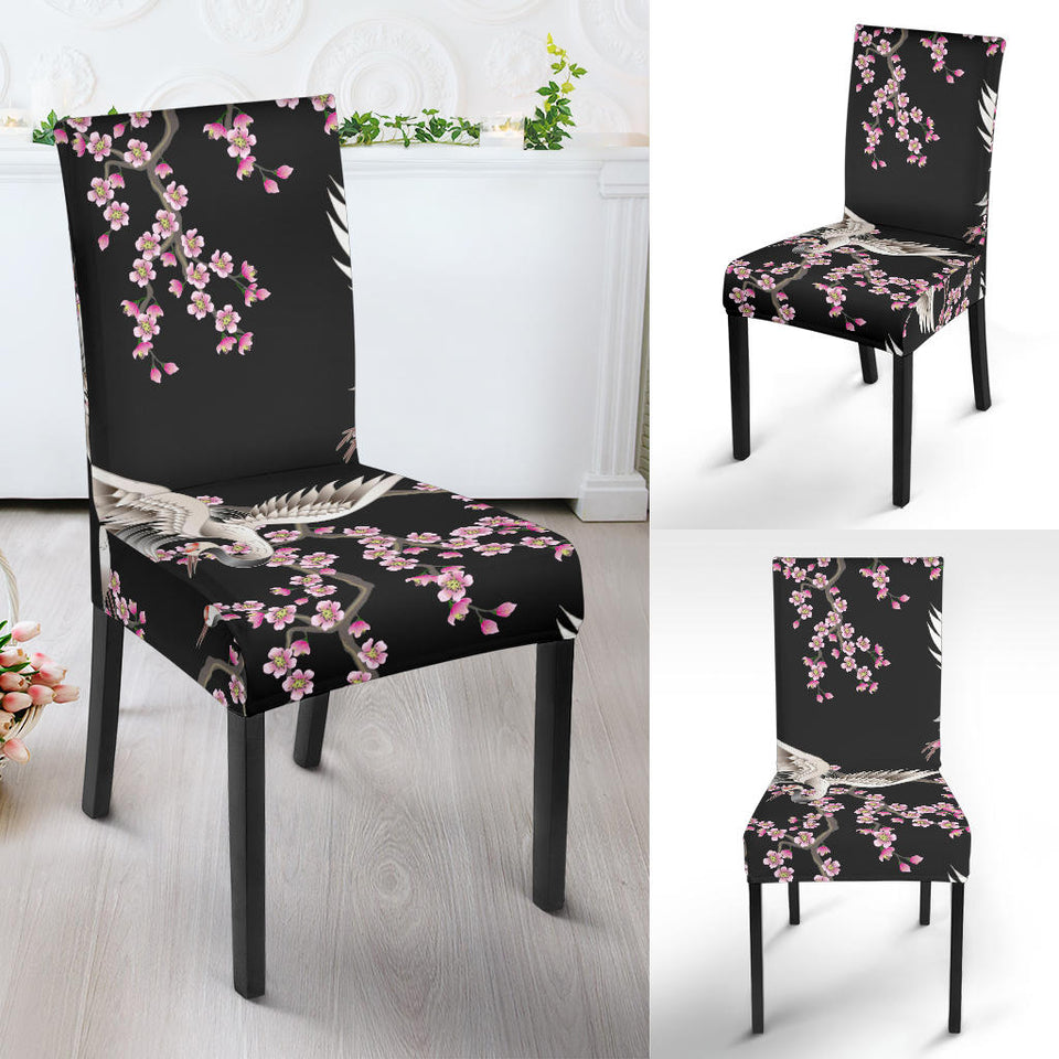 Japanese Crane Pink Sakura Pattern Dining Chair Slipcover