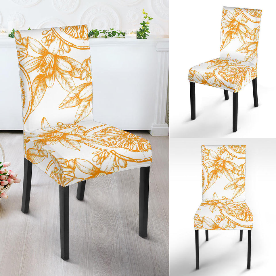 Hand Drawn Orange Fruit Pattern Dining Chair Slipcover