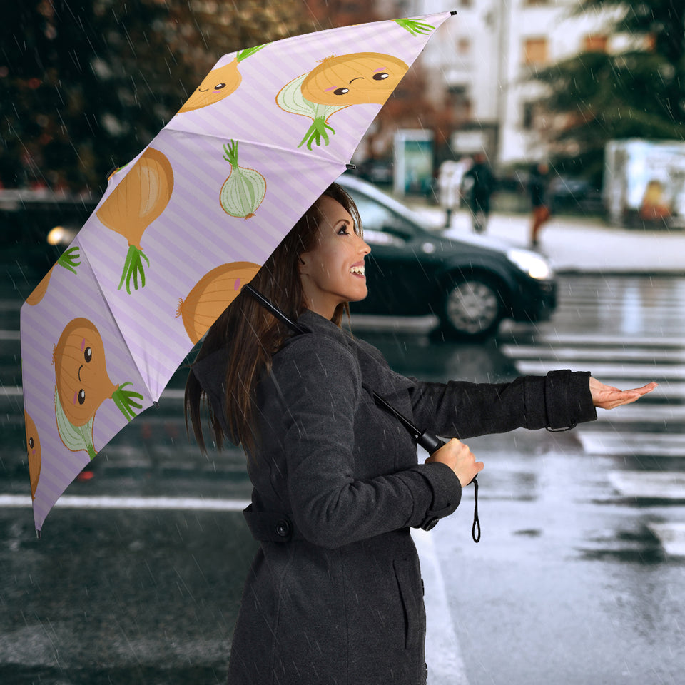 Cute Onions Smiling Faces Purple Background Umbrella