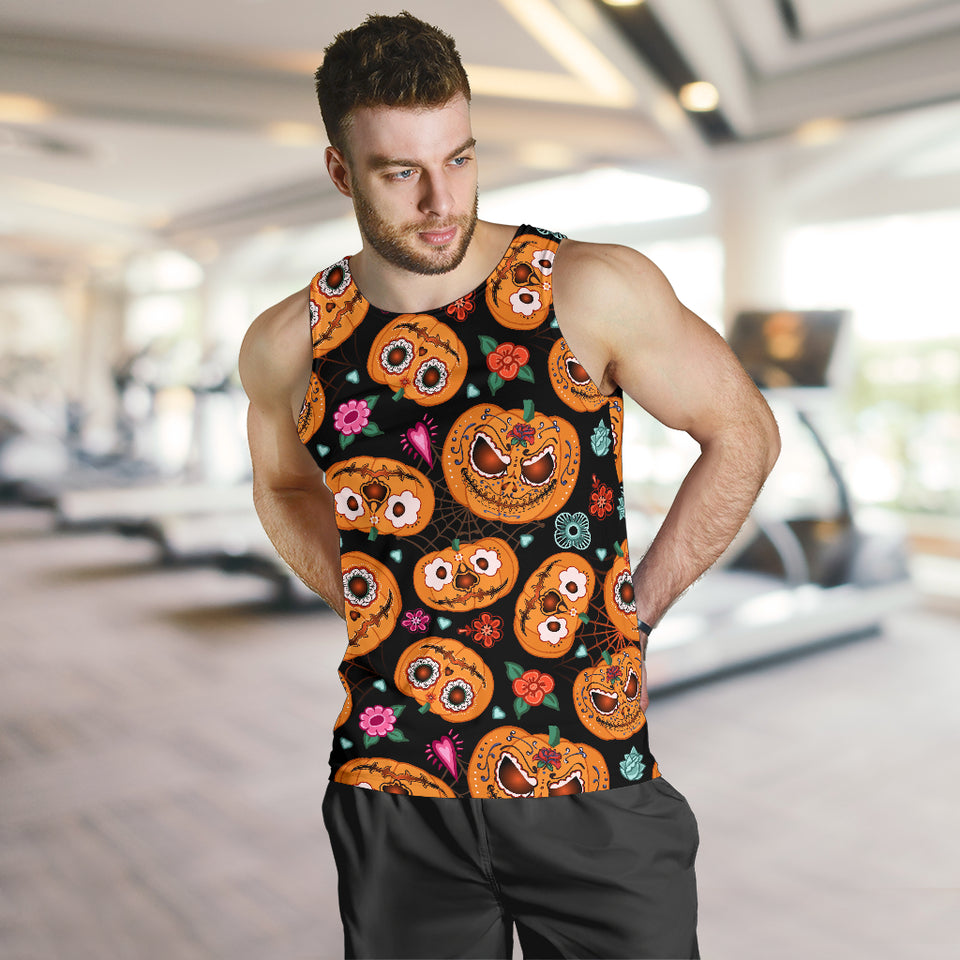 Pumpkin flowers spiderweb Halloween theme Men Tank Top