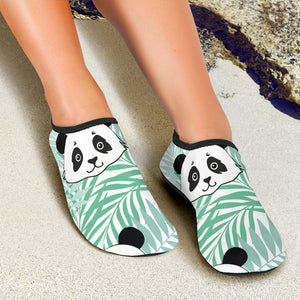 Panda Pattern Tropical Leaves Background Aqua Shoes