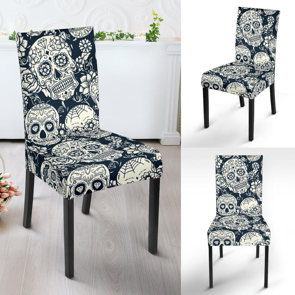 Sugar Skull Black White Pattern Dining Chair Slipcover