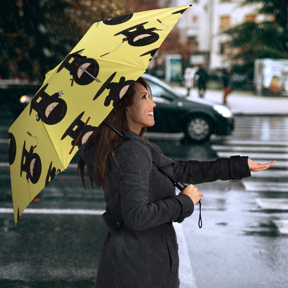 Cute Ninja Yellow Background Umbrella