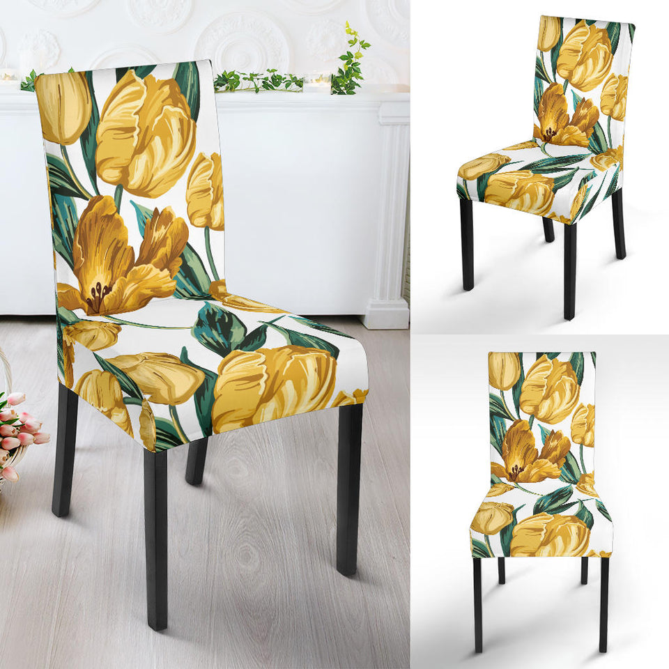 Yellow Tulips Pattern Dining Chair Slipcover