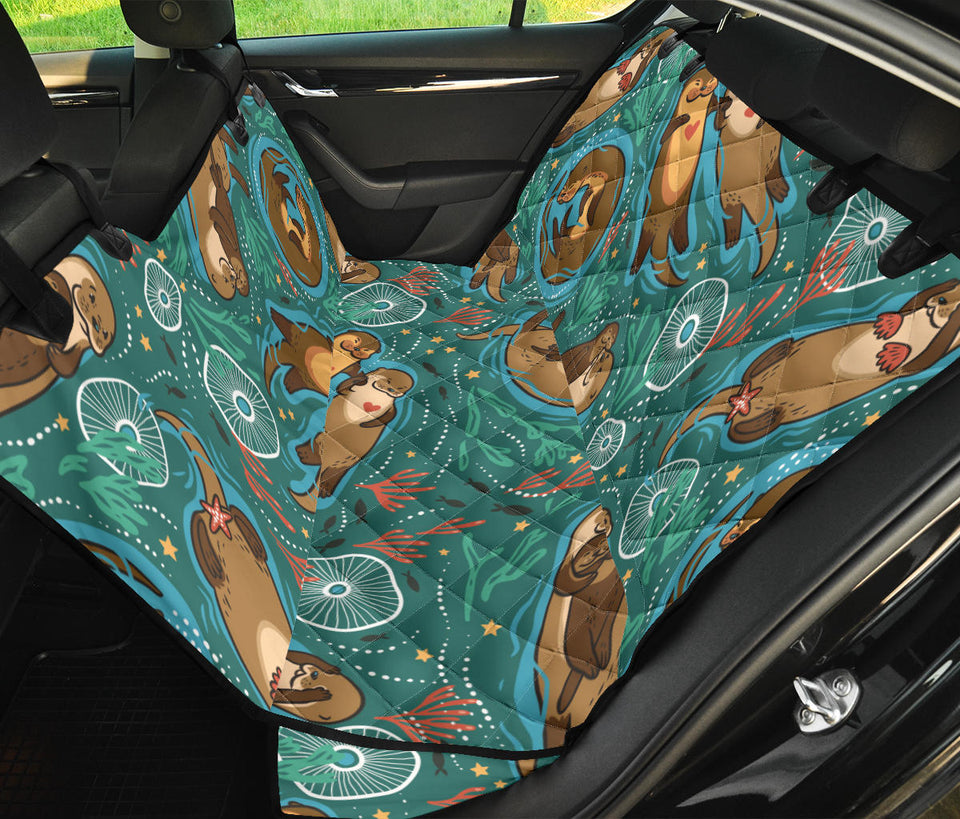 Cute Brown Sea Otters Ornamental Seaweed Corals Green Water Dog Car Seat Covers