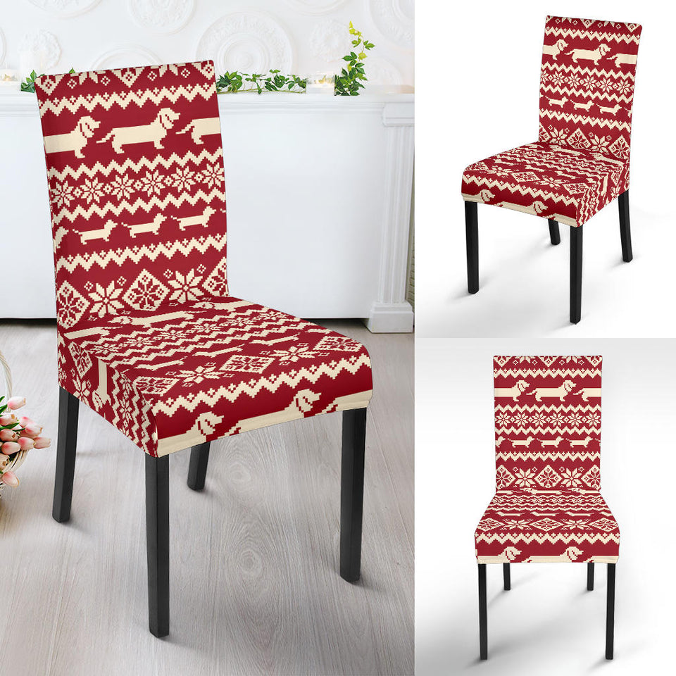 Dachshund Nordic Pattern Dining Chair Slipcover