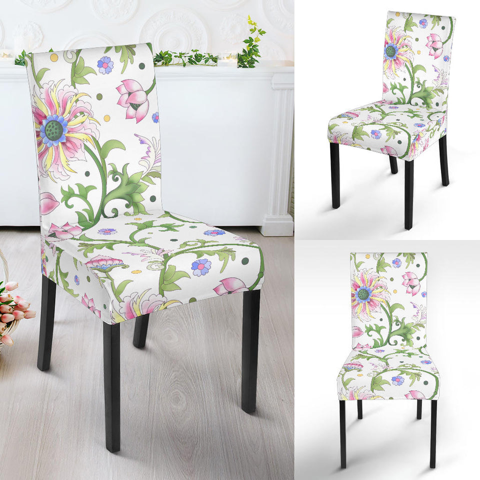Beautiful Pink Lotus Waterlily Leaves Pattern Dining Chair Slipcover