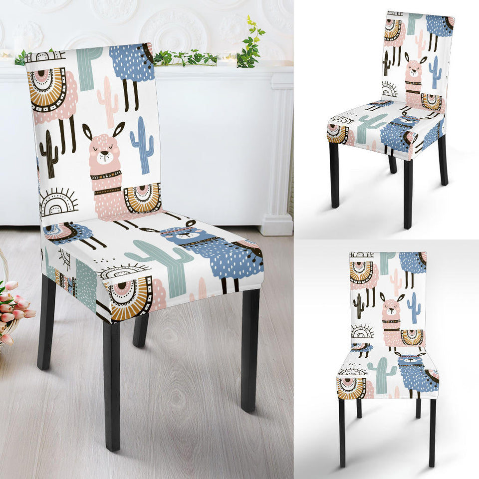 Lama Alpaca Cactus Hand Drawn Pattern Dining Chair Slipcover