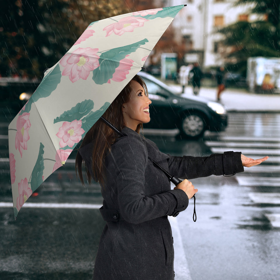 Pink Lotus Waterlily Leaves Pattern Umbrella