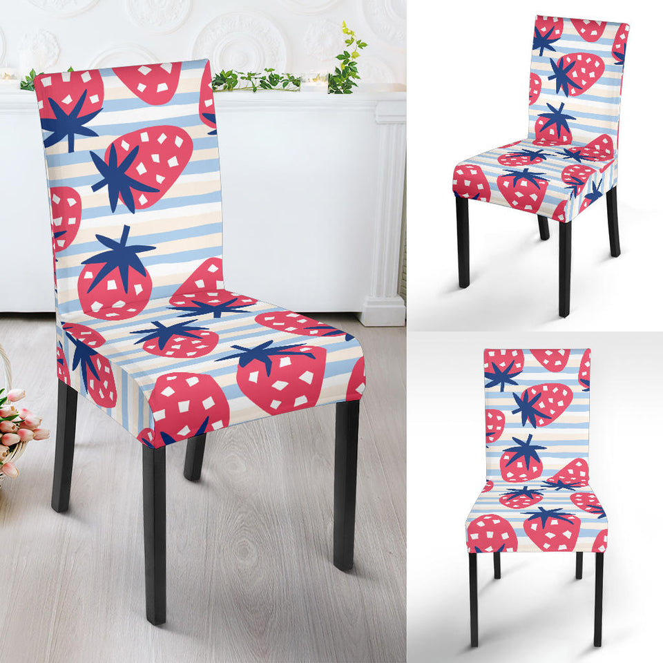Strawberry Pattern Blue Lines Background Dining Chair Slipcover