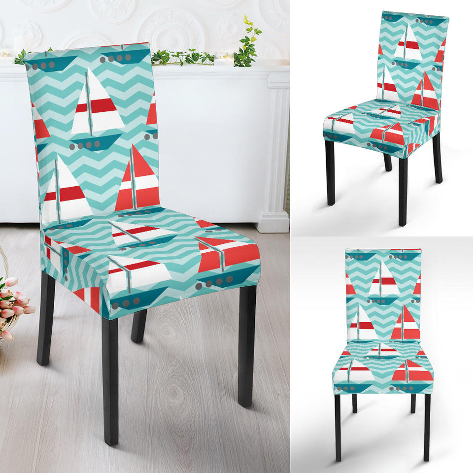 Red White Sailboat Wave Background Dining Chair Slipcover