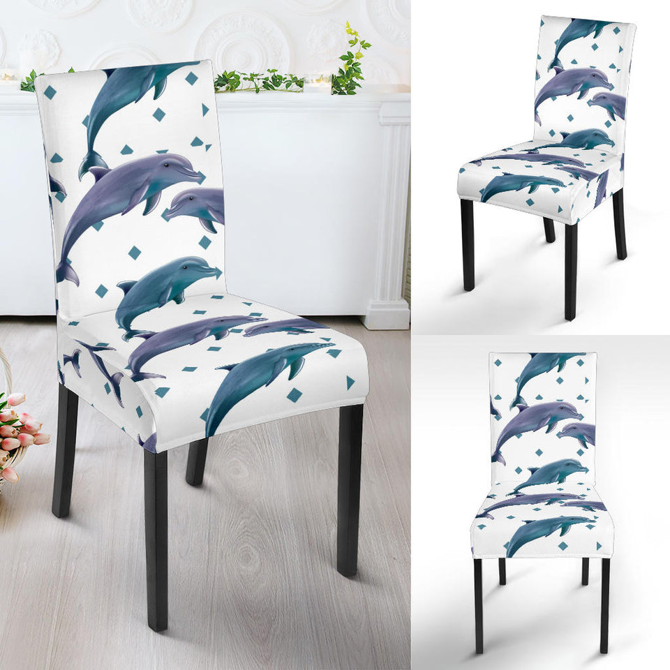 Dolphins Pattern Dotted Background Dining Chair Slipcover