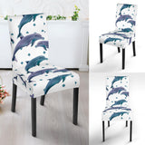 Dolphins Pattern Dotted Background Dining Chair Slipcover