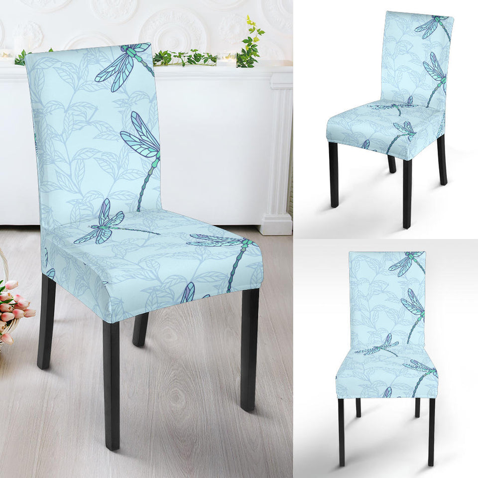 Dragonfly Pattern Blue Background Dining Chair Slipcover