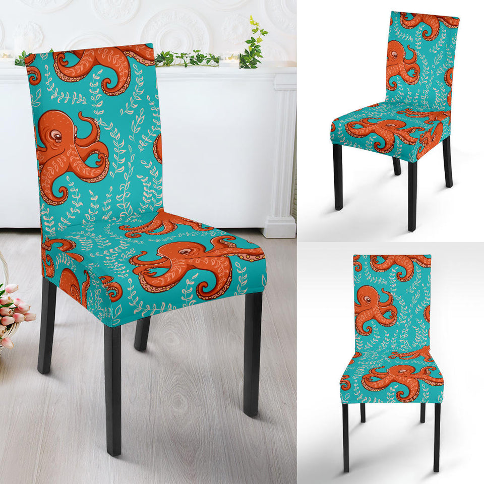 Octopus Turquoise Background Dining Chair Slipcover
