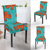 Octopus Turquoise Background Dining Chair Slipcover