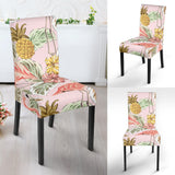 Pink Flamingo Birds Pineapples Hibiscus Flower Pattern Dining Chair Slipcover