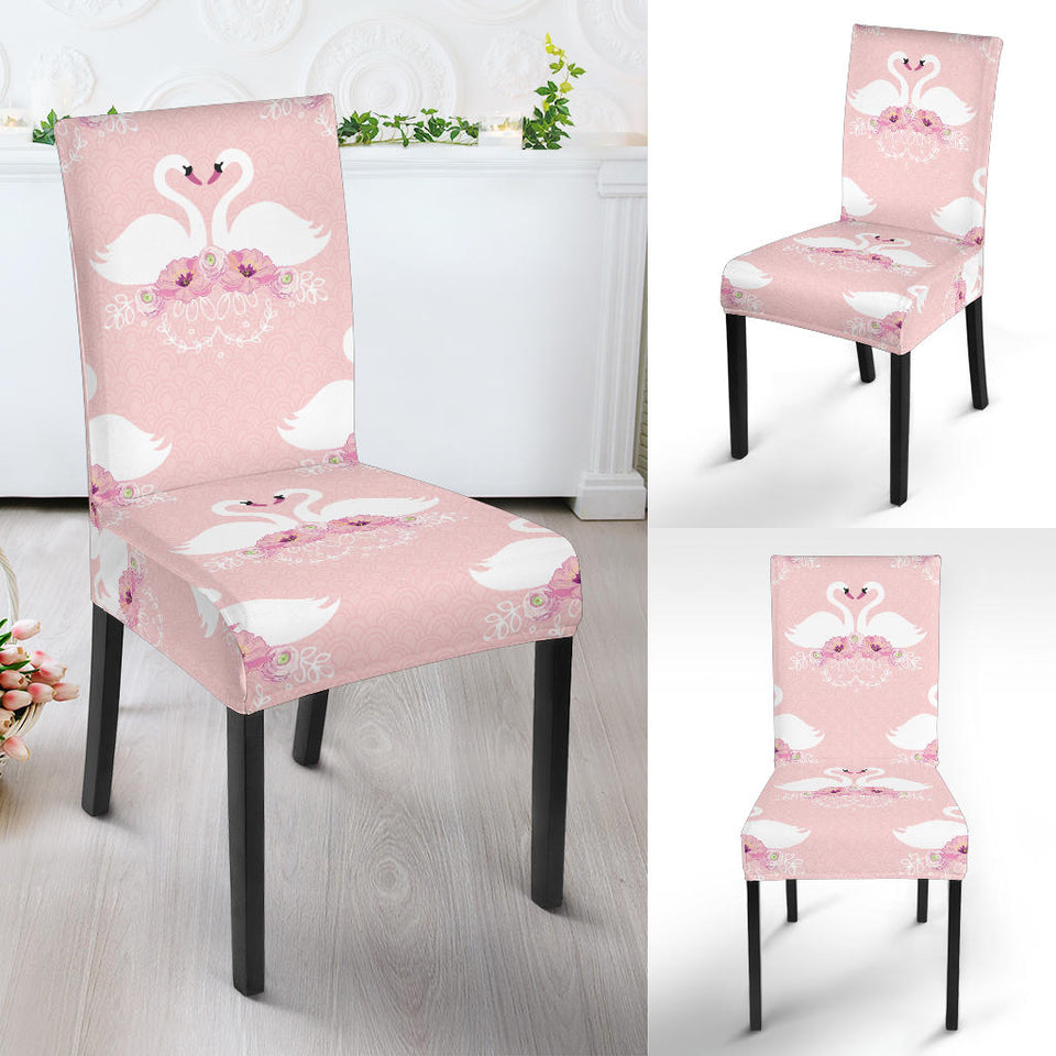 White Swan And Flower Love Pattern Dining Chair Slipcover