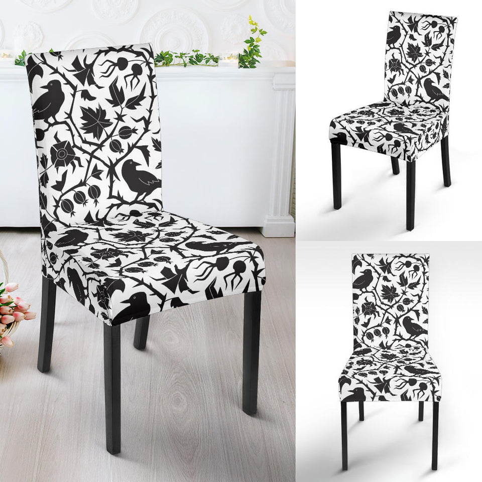 Crow Dark Floral Pattern Dining Chair Slipcover