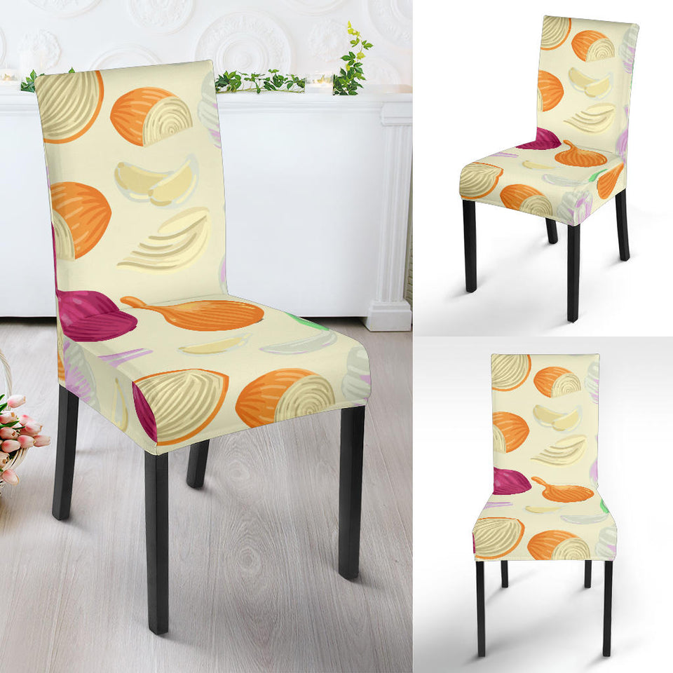 Onion Garlic White Red Pattern Dining Chair Slipcover