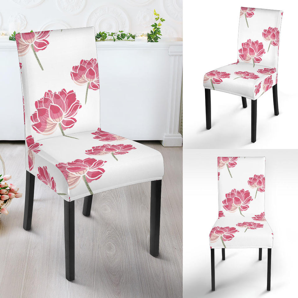 Pink Lotus Waterlily Pattern Dining Chair Slipcover