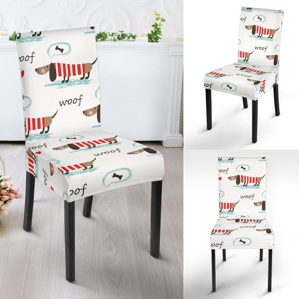 Cute Dachshund Bone Pattern Dining Chair Slipcover