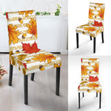 Maple Leaf Oak Leaf Acorns Beige Striped Background Dining Chair Slipcover