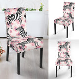 Zebra Pink Flower Background Dining Chair Slipcover