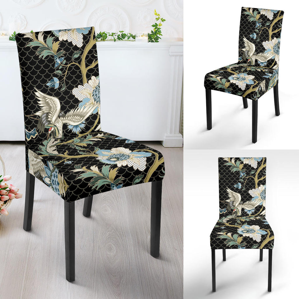 Japanese Crane Ornament Elements Dining Chair Slipcover