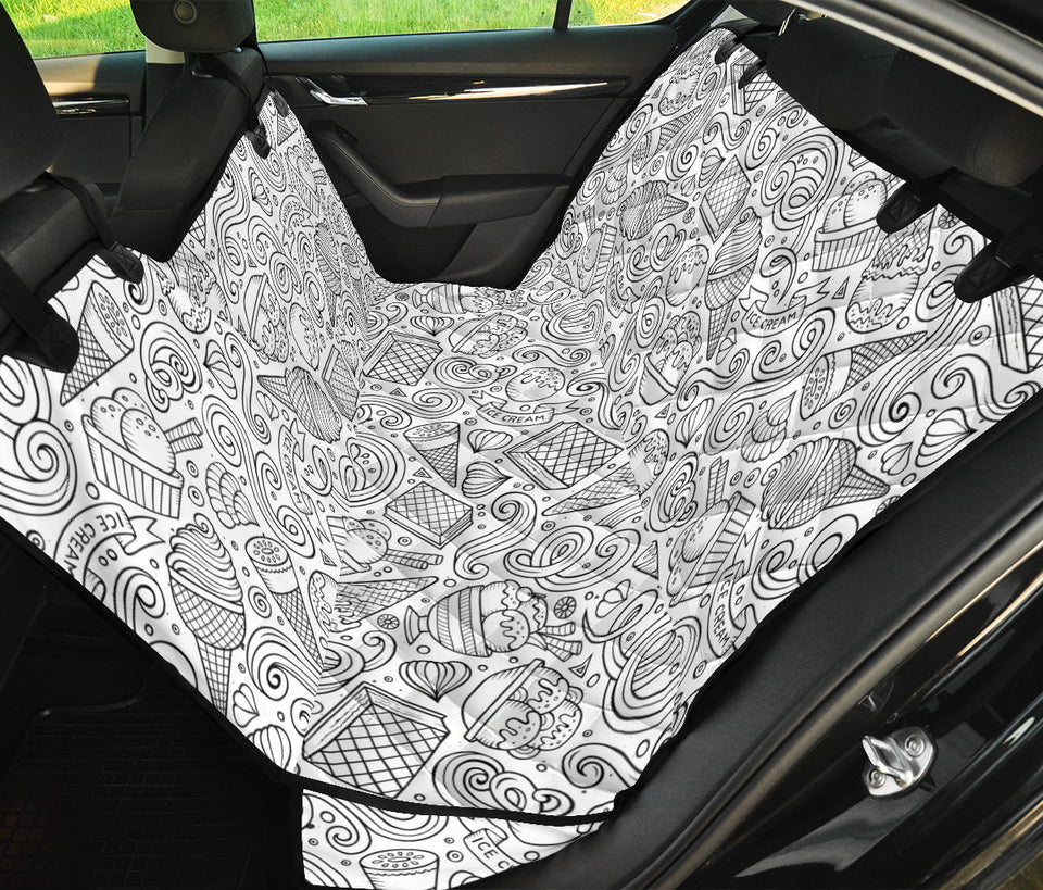 Cartoon Hand Drawn Ice Cream Black White Dog Car Seat Covers