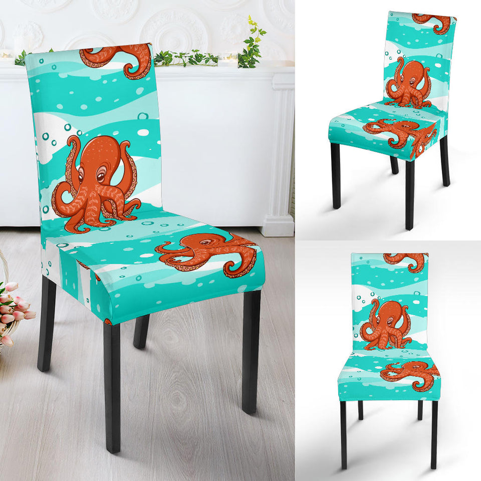 Octopuses Sea Wave Background Dining Chair Slipcover
