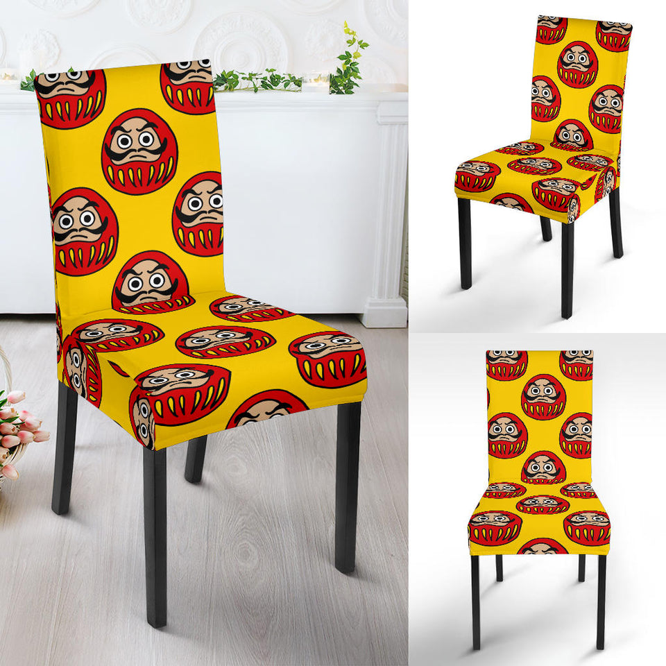 Daruma Japanese Wooden Doll Yellow Background Dining Chair Slipcover