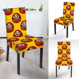 Daruma Japanese Wooden Doll Yellow Background Dining Chair Slipcover
