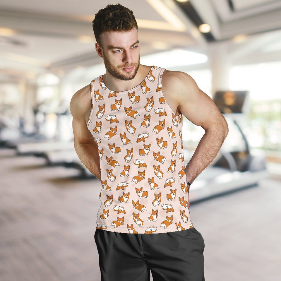 Cute Corgis Pattern pink background Men Tank Top