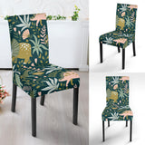 Dinosaurs Tropical Leaves Flower Pattern Dining Chair Slipcover