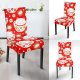 Cute Maneki Neko Lucky Cat Red Background Dining Chair Slipcover