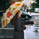 Maple Leaf Oak Leaf Acorns Beige Striped Background Umbrella