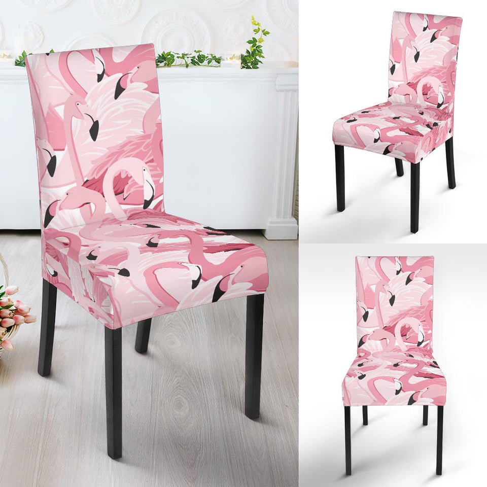 Pink Flamingos Pattern Background Dining Chair Slipcover
