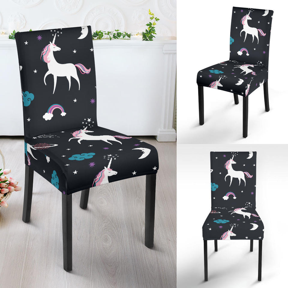 Unicorn Rainbows Moon Clound Star Pattern Dining Chair Slipcover